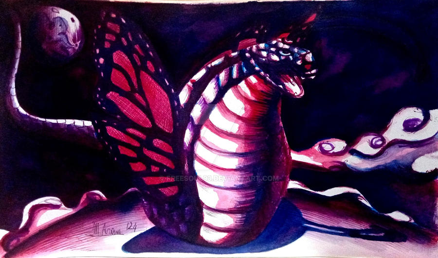 The butterfly-snake on the moonlight