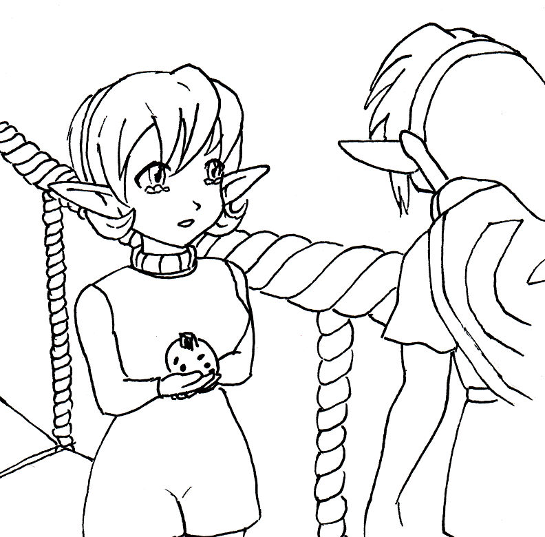 Saria and Link goodbye lineart