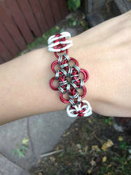 Red and Silver Strechy Flower Bracelet