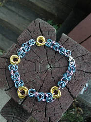 Blue and pink Byzantine with gold mobius bracelet