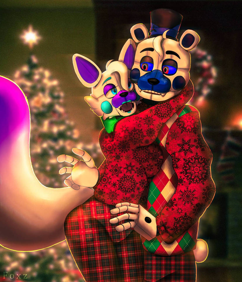 funtime foxy and lolbit Christmas art 💜🧡 #fnaf #lolbit #funtimefoxy
