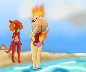 Summer Fun! Charmeleon and Quilava by Shadow-pikachu7