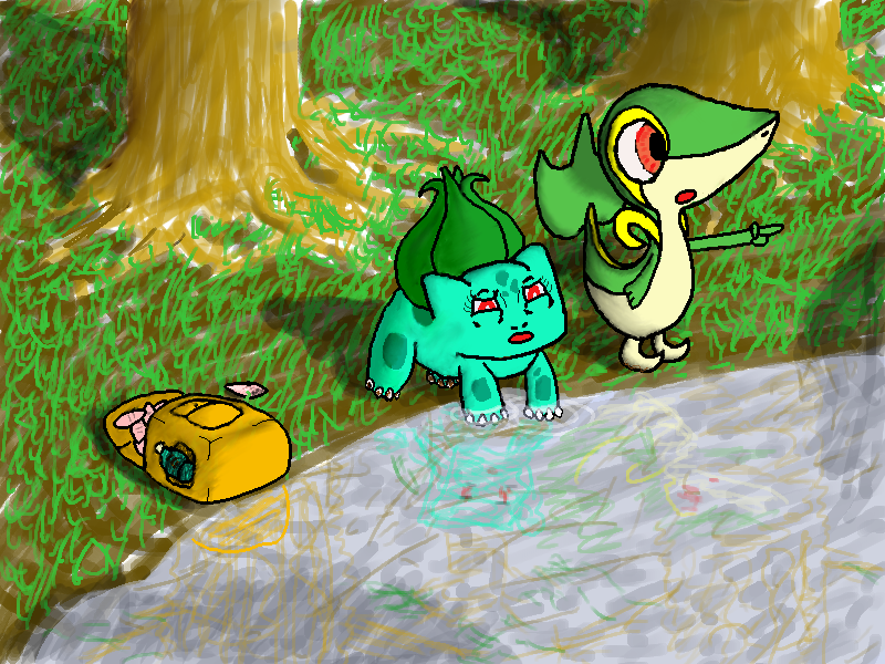 Snivy and Bulbasaur looking for people