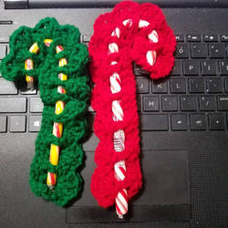 crocheted candy cane holder