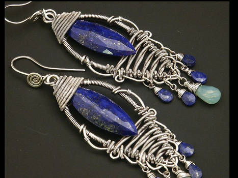 Lapis and Silver Leaf Earrings with Peruvian Opal