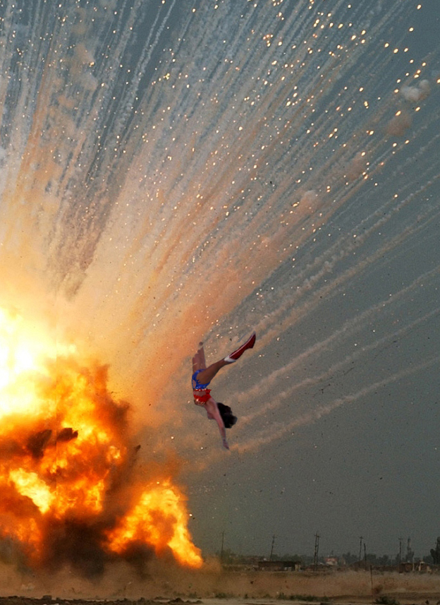 Wonder Woman and a very big explosion by Molestrangler on DeviantArt