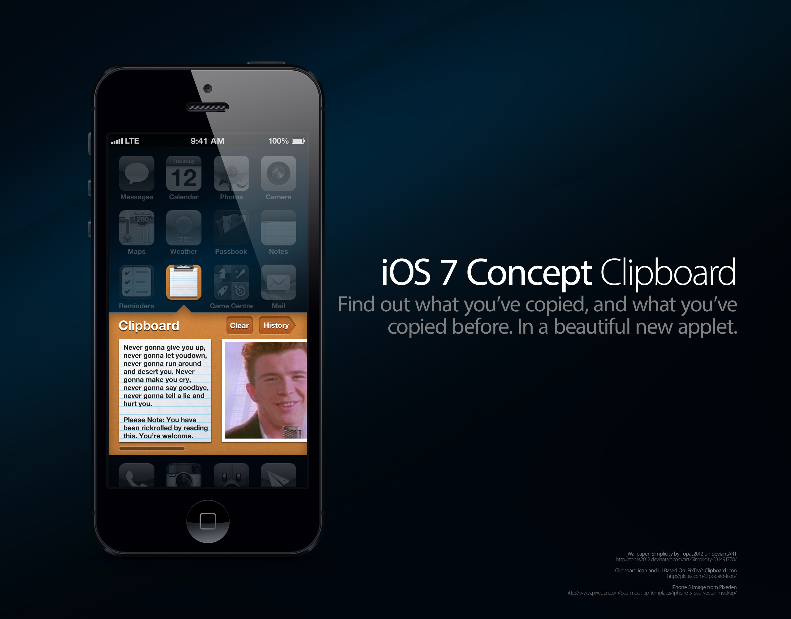 iOS 7 Concept: Clipboard Applet