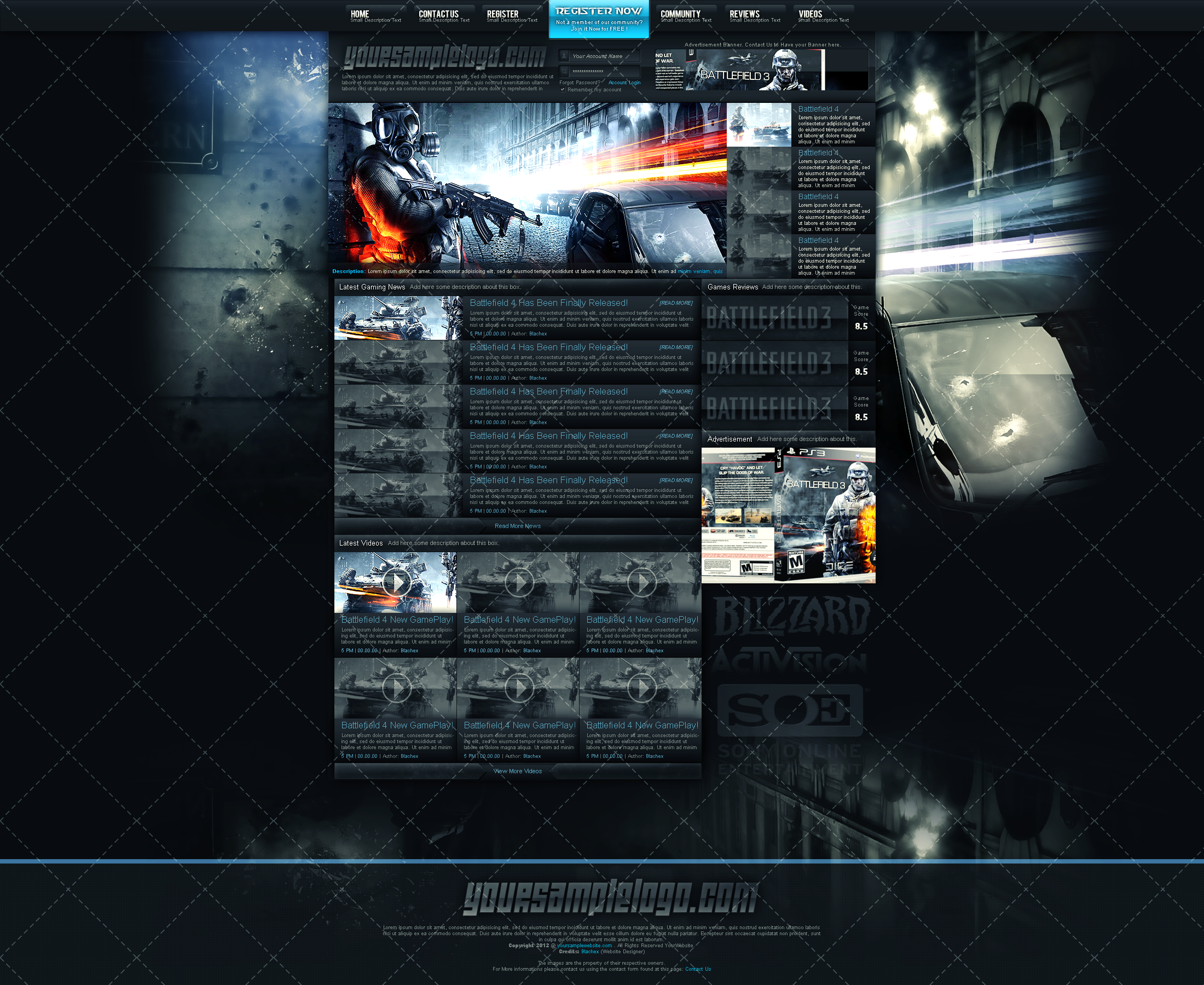 Gaming Website Template, Free PSD Template