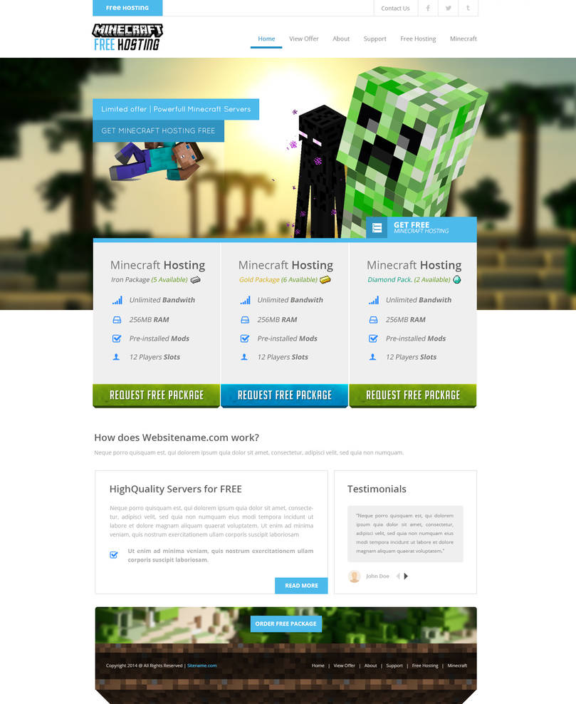 Minecraft Hosting - Template PSD (FOR SALE) by InsDev on DeviantArt