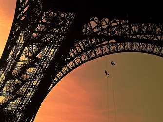 Climbing on the Eiffel Tower