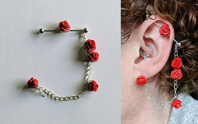 Rose industrial and lobe earring