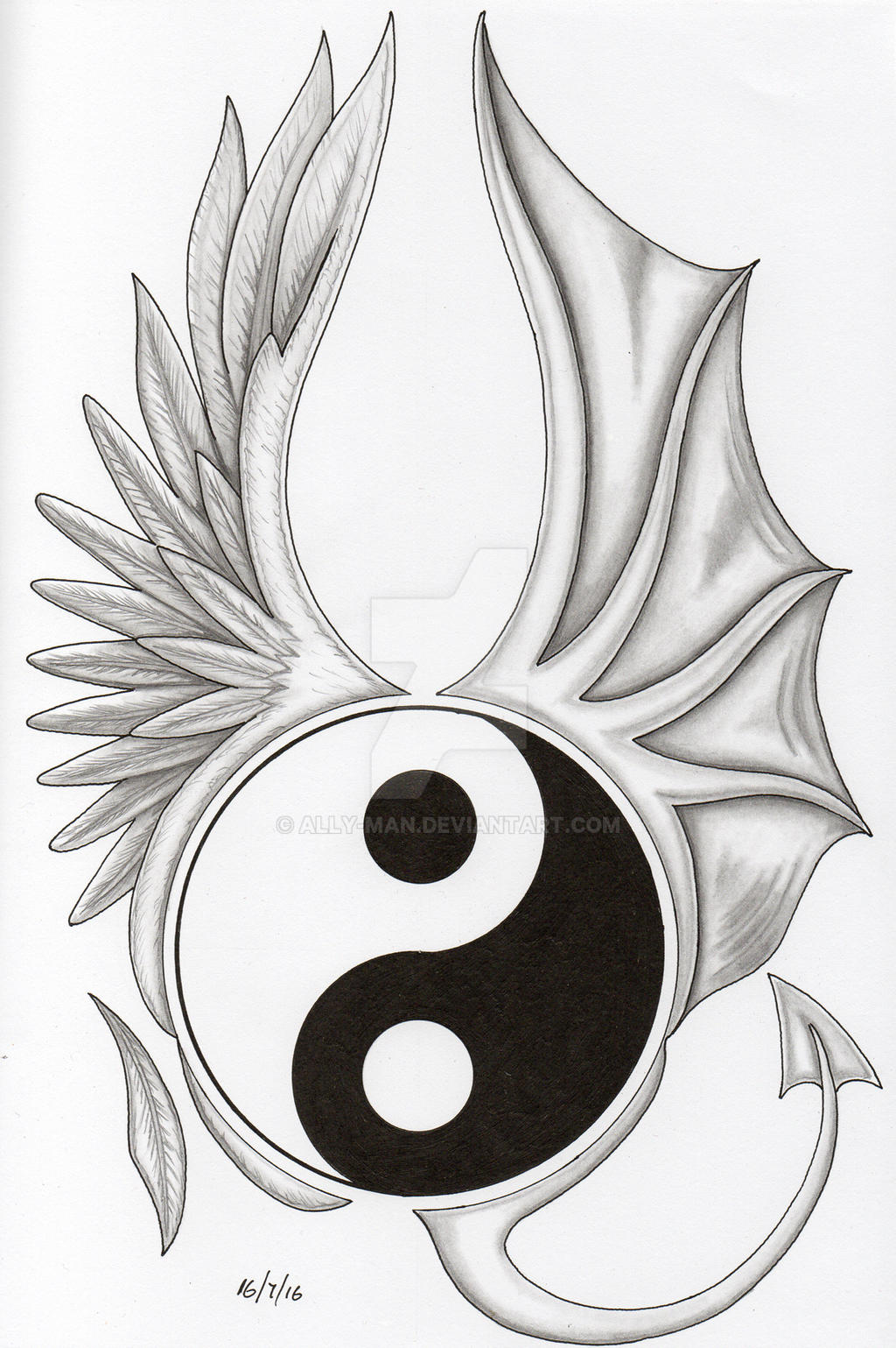 Life and Death 4 yin yang angel demon wings design by Allyman on