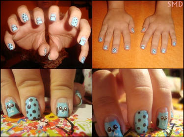 Adorable blue owl nail design