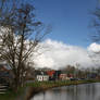 Canal View with Road and Two Houses