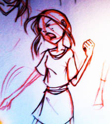 sketch: girl in orange and ink