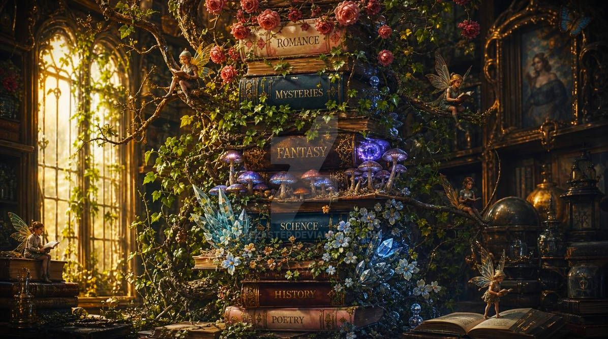 Magical Stack of Books That Grow Vines by deezaster on DeviantArt
