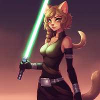 A Cat Girl Holding A Lightsaber