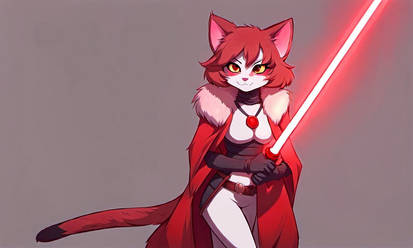 A Cat Girl Holding A Red Lightsaber