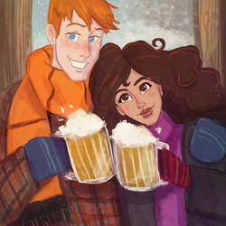 ron and hermione at the 3 broomsticks