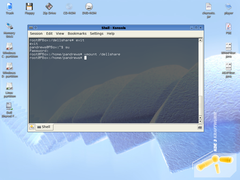 KDE3.3 Kraftwurm with konsole