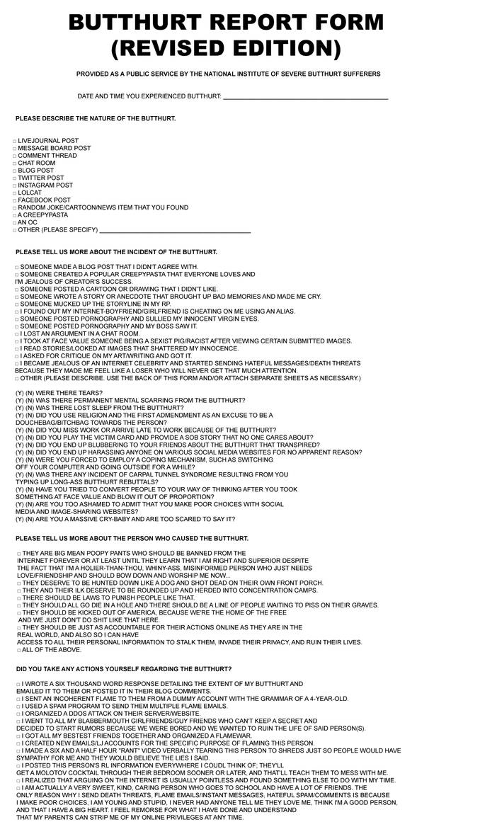 Butthurt Level Butthurt Report Form (Revised Edition) by MadamBlackWolf on DeviantArt