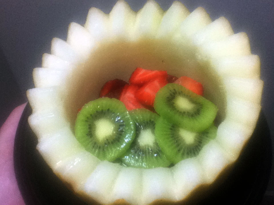 Canary Melon Fruit Bowl w/ Strawberries and Kiwi