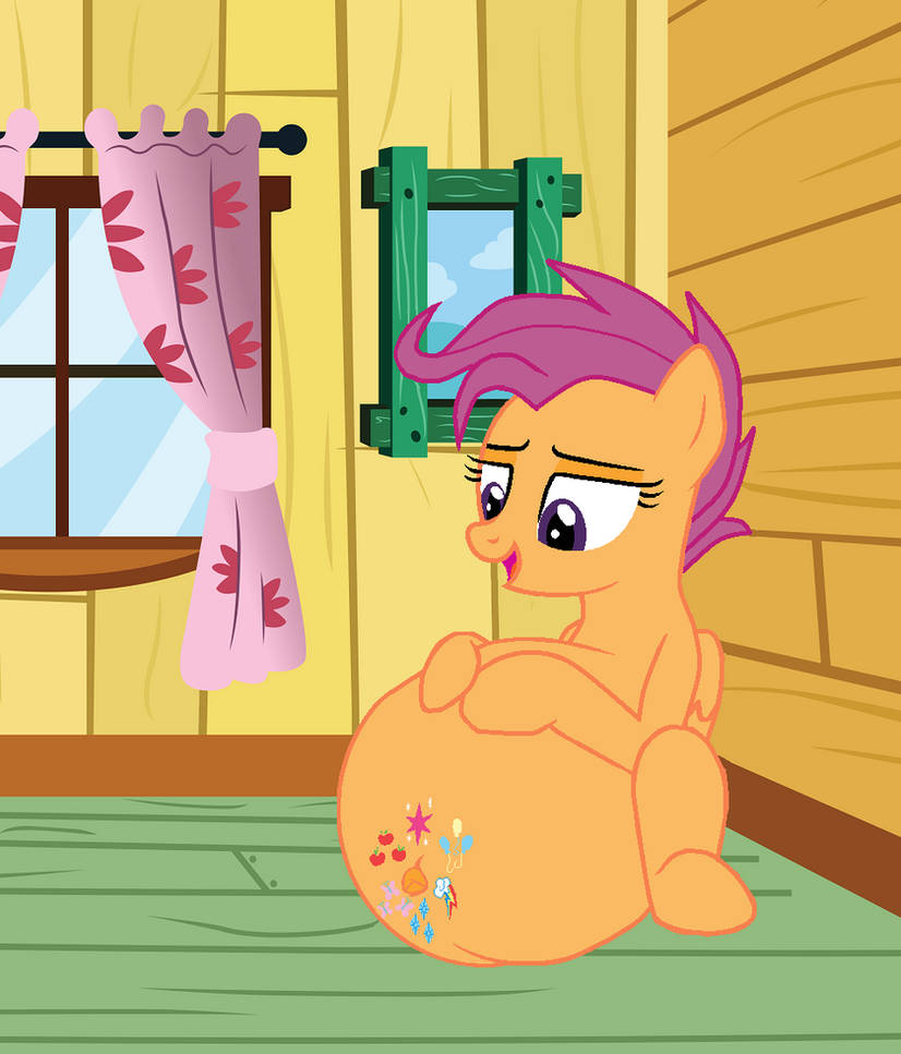 Adult Pregnant Scootaloo in Clubhouse with mane 6