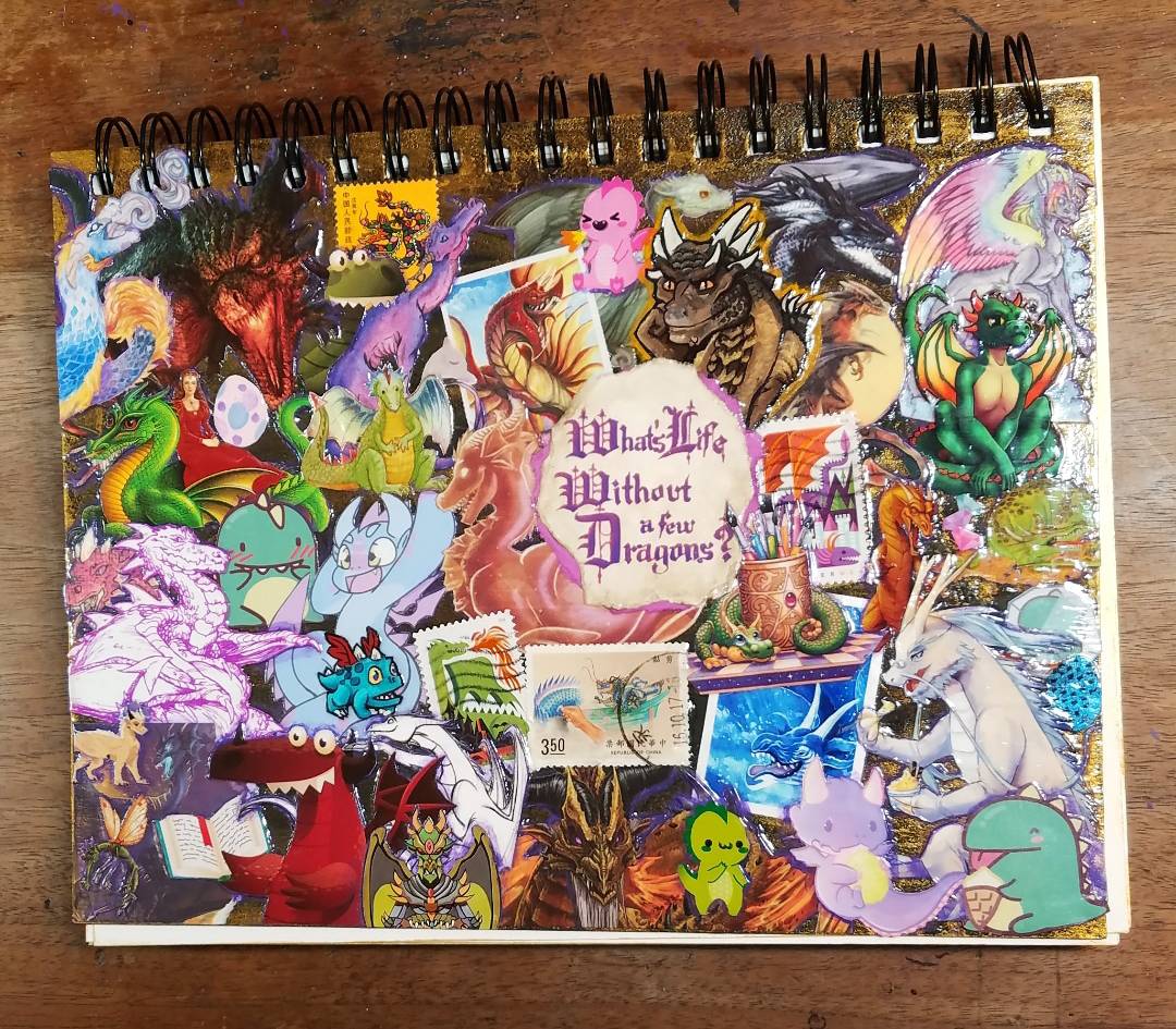 Dragon Collage sketchbook cover is FINISHED by HollyRoseBriar on