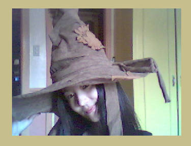 sorting hat on a muggle head