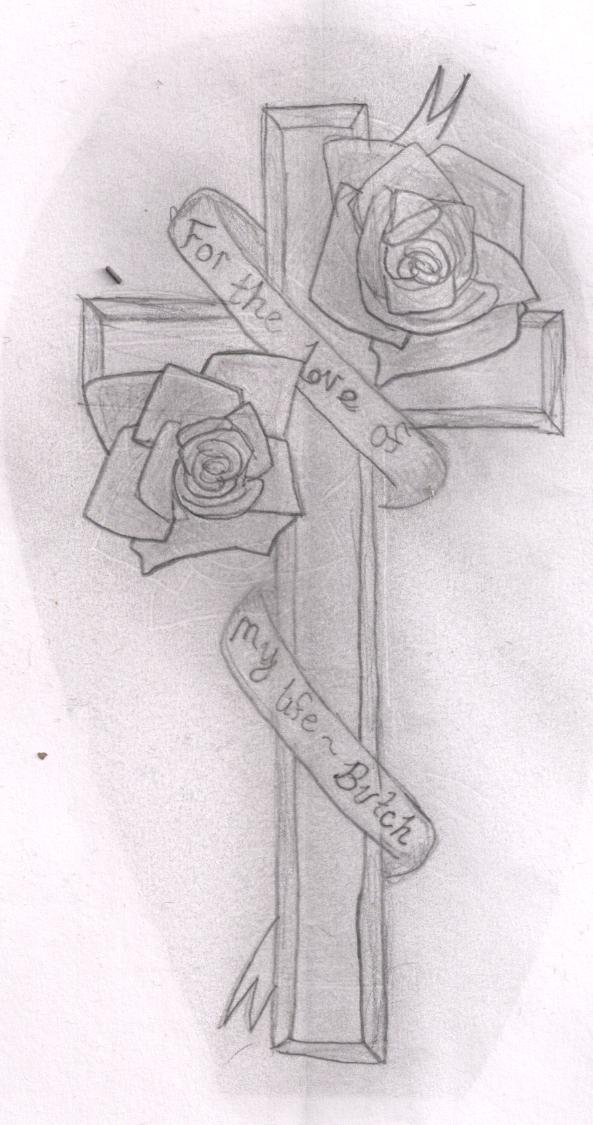 cross with rose and wings