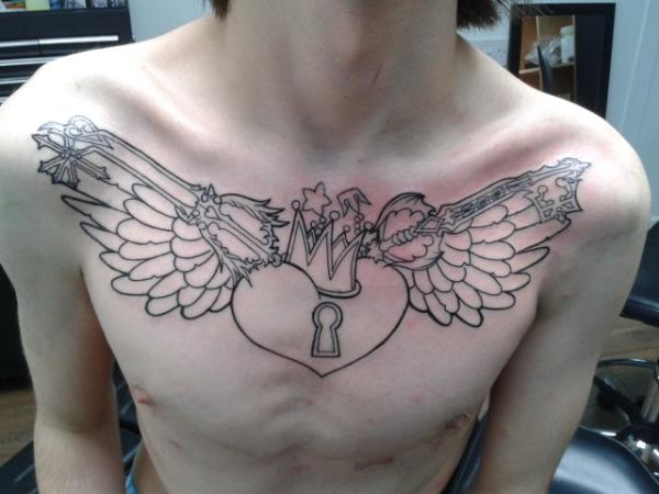 Outline Of Kingdom Hearts Chest Piece Tattoo