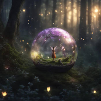  a fairy and elf in a crystal sphere with a mag