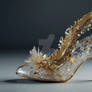 a shoe with a high crystal heel with