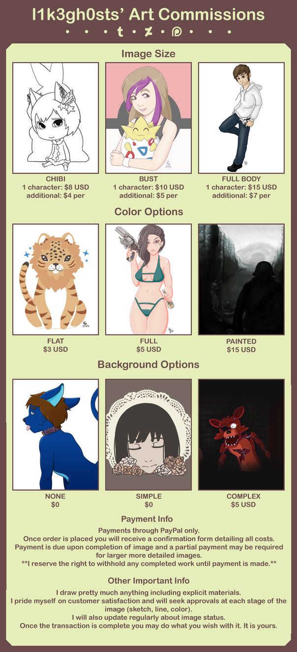 Commission Price Sheet