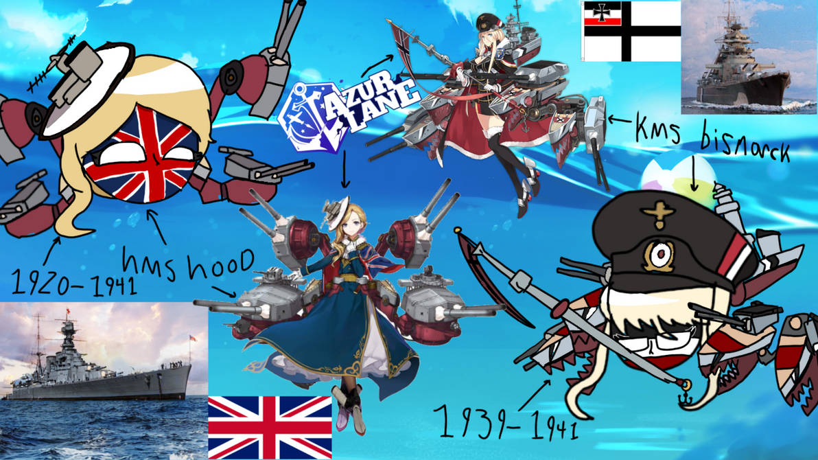 Countryballs X azur lane Hood and Bismarck by plymouthfruyboyluke on