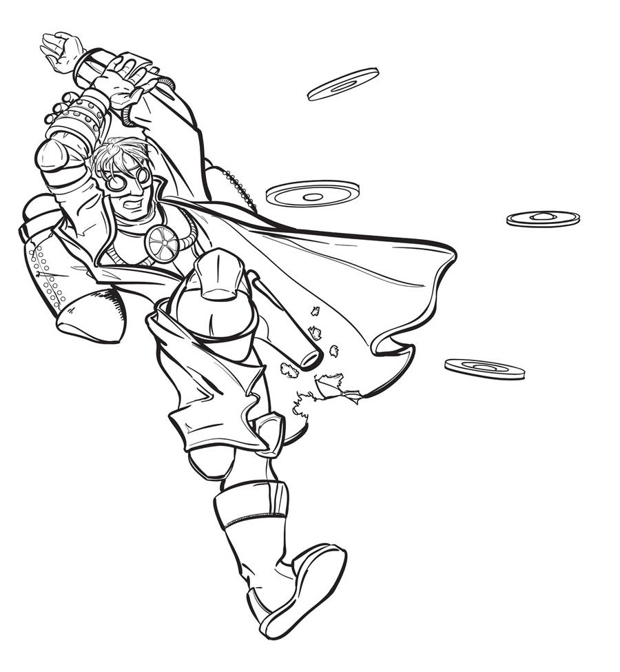 Steampunk Superhero lineart by Bluesrat