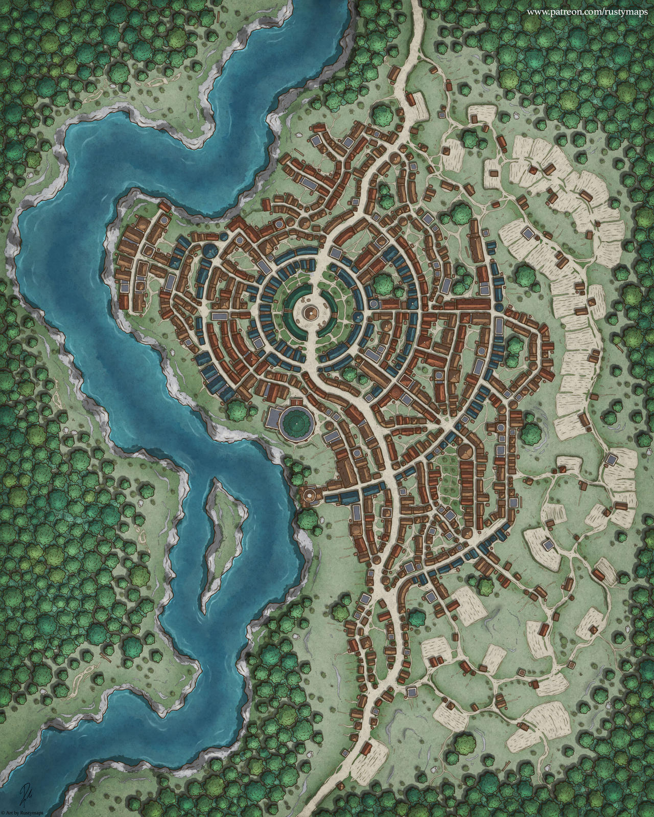 Hand Drawn Rpg Brore Town (digital hand-drawn) RPG MAP by rustymaps on DeviantArt