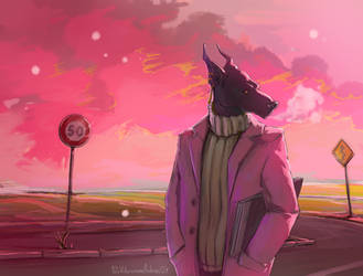 Anubis in search of landscapes for sketches