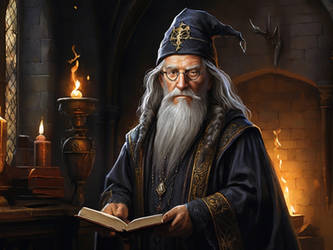 Dombledore wizard in the Hogwarts castle