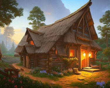 Woden cabin in a fairy tale land