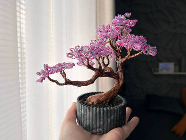 Purple Harmony: Beaded Gem Tree Art