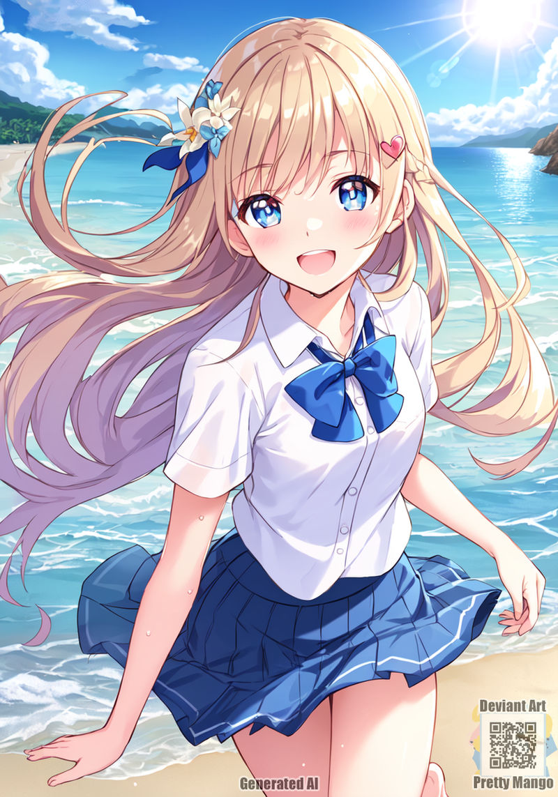 Blue sky, blue sea, white and blue school uniform, by prettymango on ...