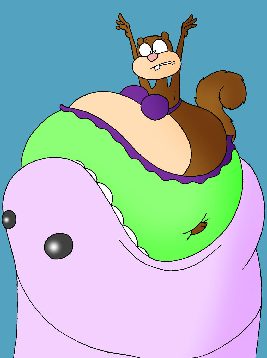 Worm Inflation COM Sandy chokes an alaskan bull worm by Robot001 on DeviantArt