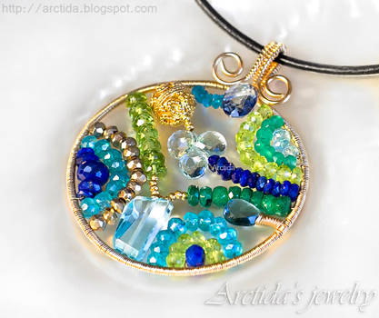 Mosaics necklace blue green gemstones by Arctida