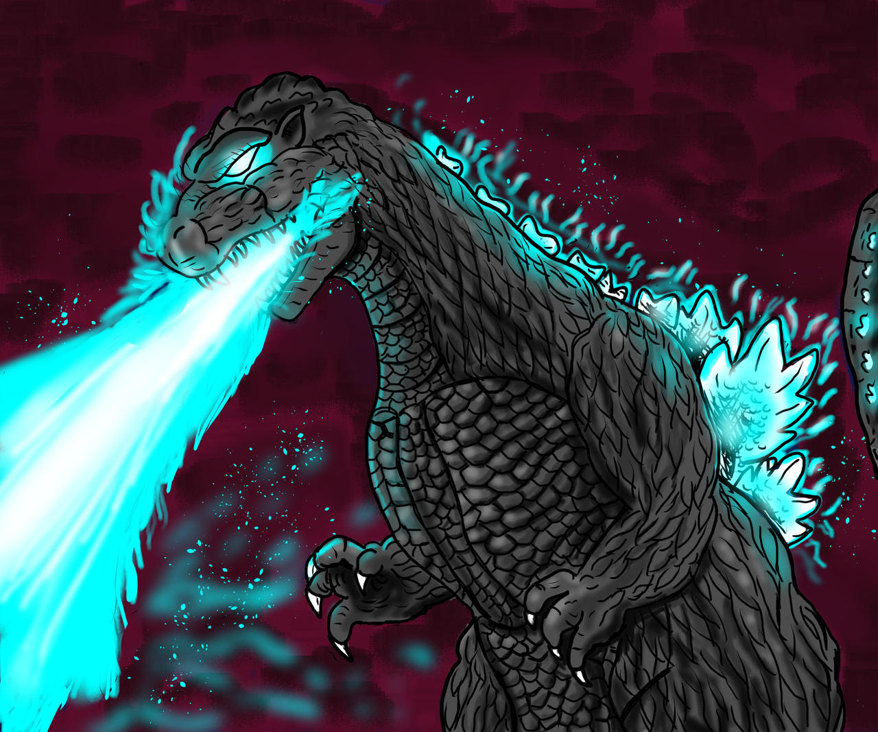 Godzilla shooting atomic Breath Coloring Page godzilla-shooting-atomic-breath-coloring-page