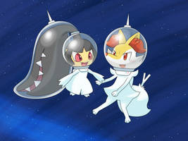 Mawile and Braixen in space