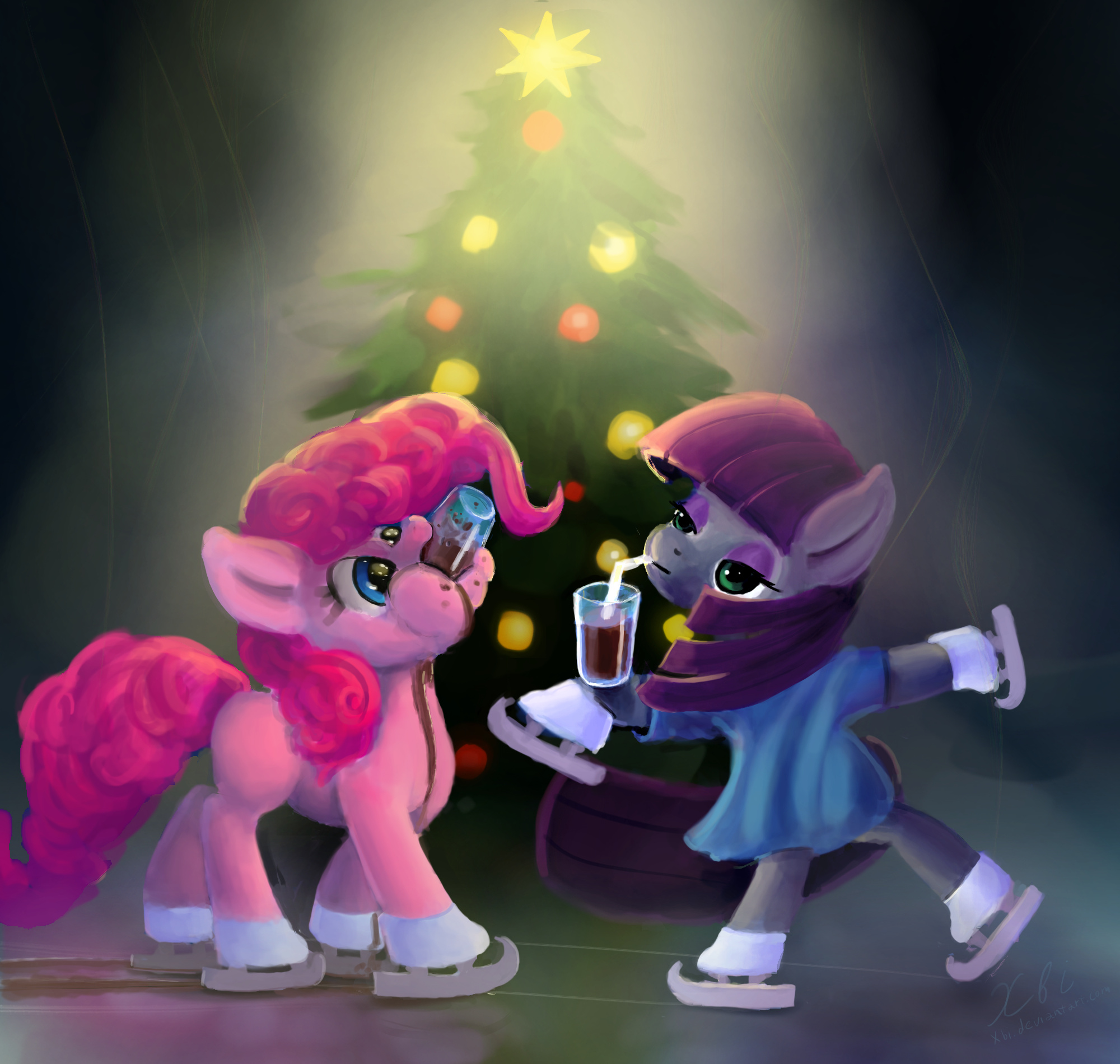 Pinke and Maud Pie are skating with chocolate