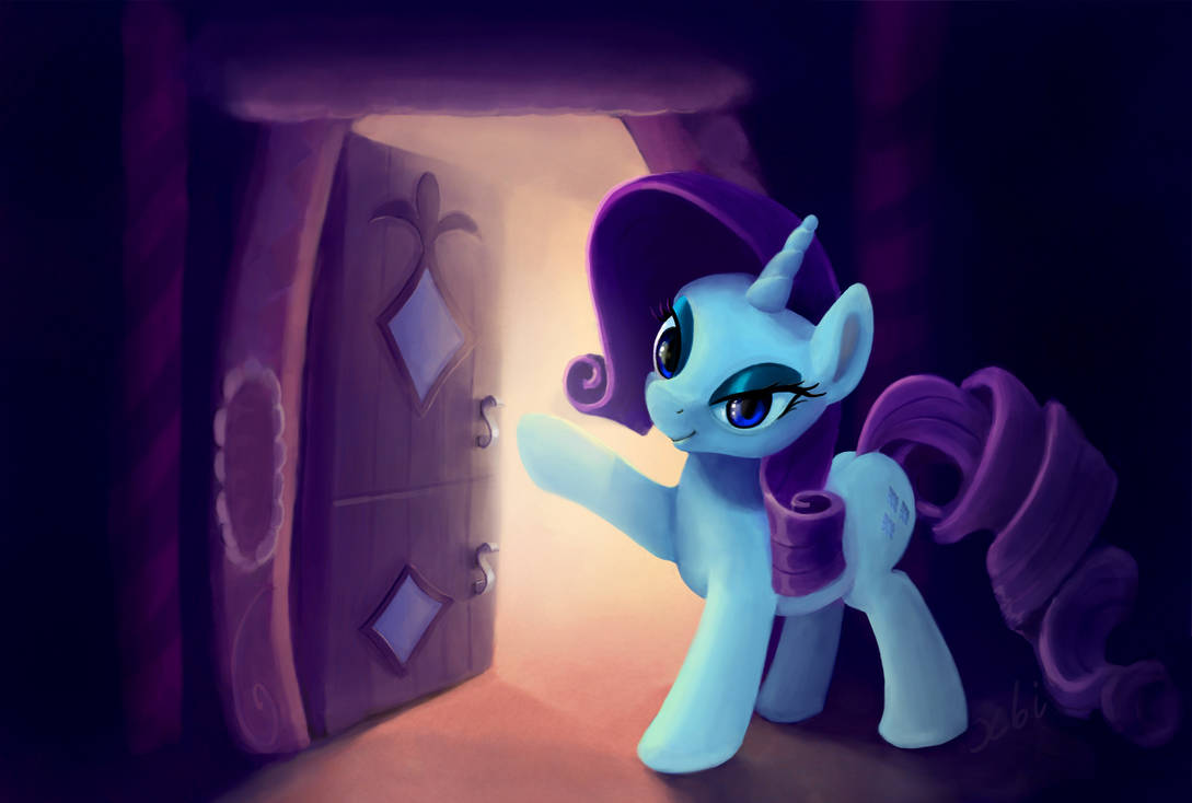 Rarity invites to enter into Carousel Boutique by xbi on DeviantArt