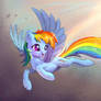 Rainbow Dash is flying