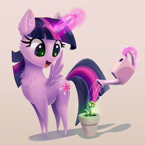 Twilight Is Watering Green Sprout (Lineless)